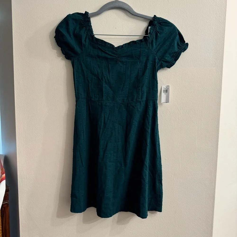 Old Navy Youth Girls Puff Sleeve Clip Dot Fit and Flare Teal Dress Size Medium
